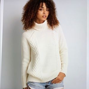 American Eagle Cream Cable Knit Turtleneck Sweater